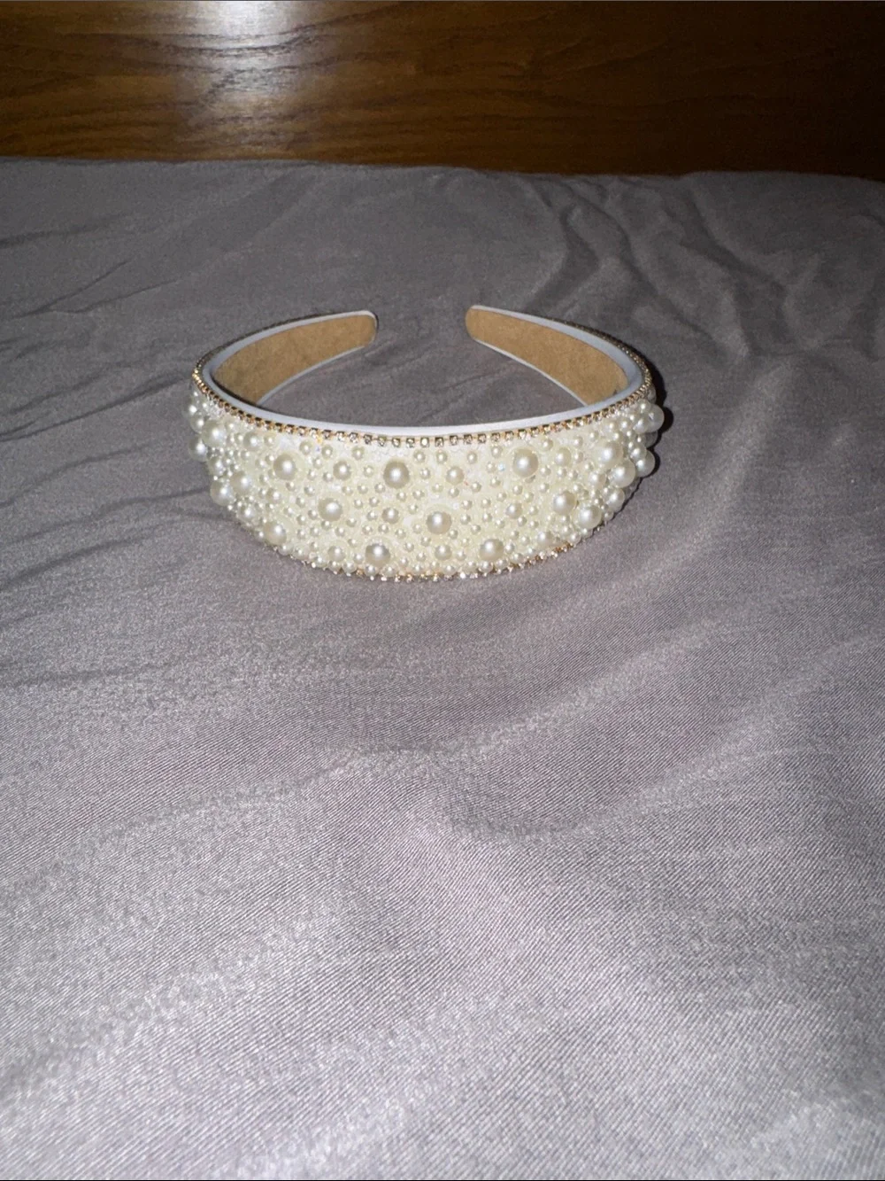 Pearl-Embellished Padded Headband - Cream
